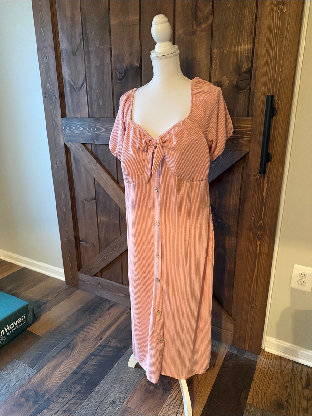 Women's Peach Pink Button-Front Maxi Nightdress
